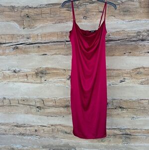 XXXiticat Red Stretch Satin Drape Neck Midi Slip Dress Size Small